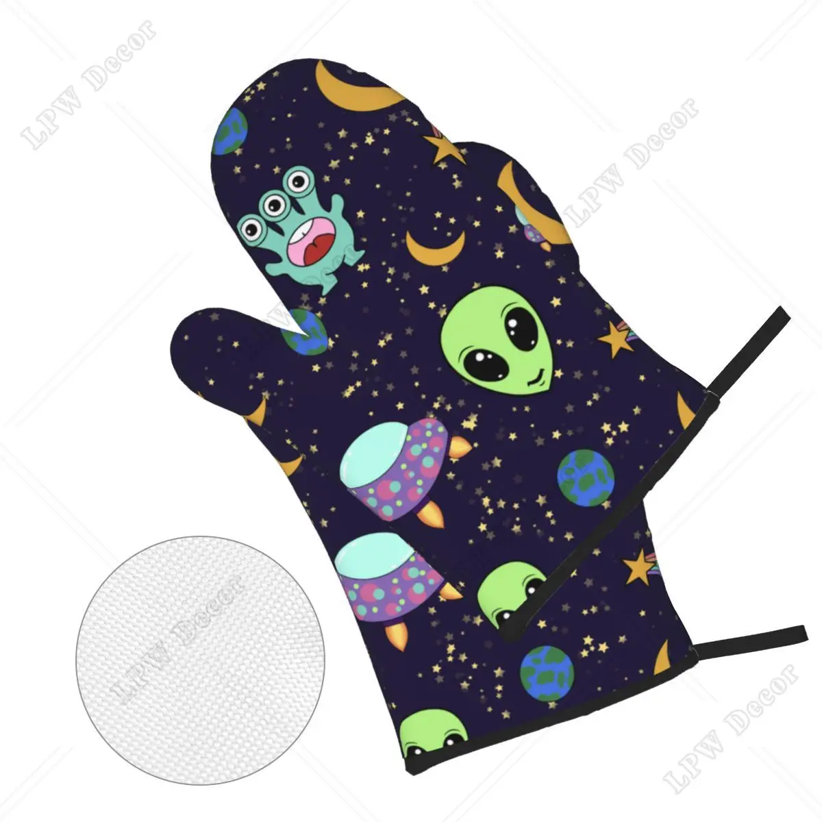 Lovable Alien Oven Mitts and Pot Holders Sets of 4 Cartoon Personalized Heat Resistant BBQ Kitchen Gloves for Cooking Baking