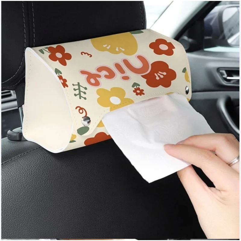 

New soft leather car tissue box hanging chair back car armrest napkin holder paper rack organizer storage bag