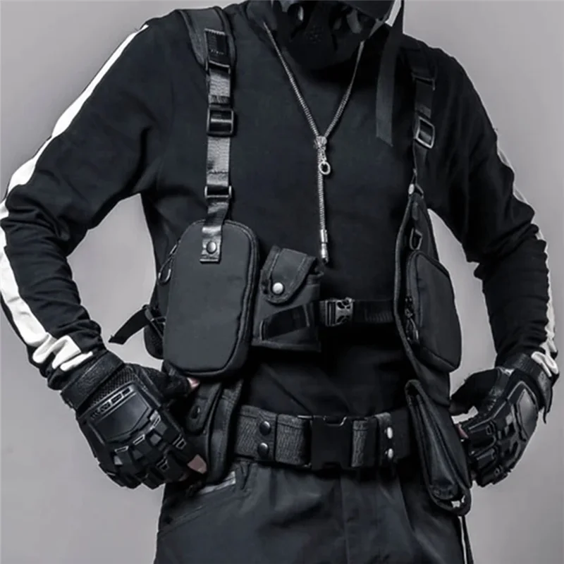 AA87 Outdoor Adjustable Buckle Vest Bag Multifunction Sleeveless Hip Hop Punk Men Women Waistcoat