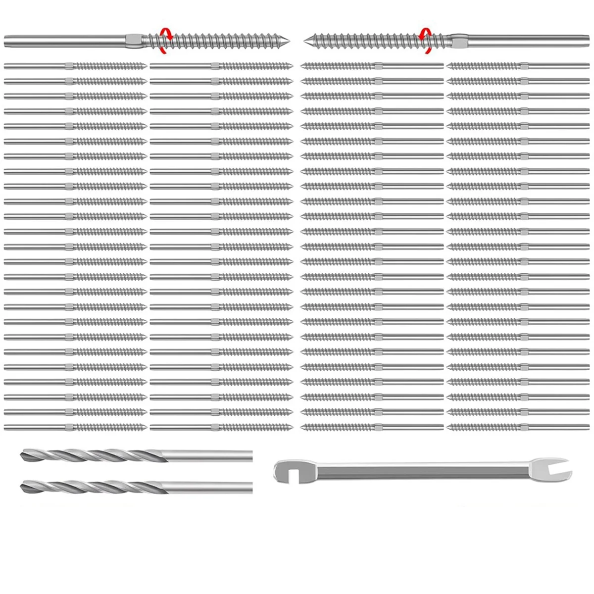 100 Pack T316 Stainless Steel 1/8inch Right&Left Handed Thread Swage Lag Screws for Wood Post of Steel Cable Railing Kit