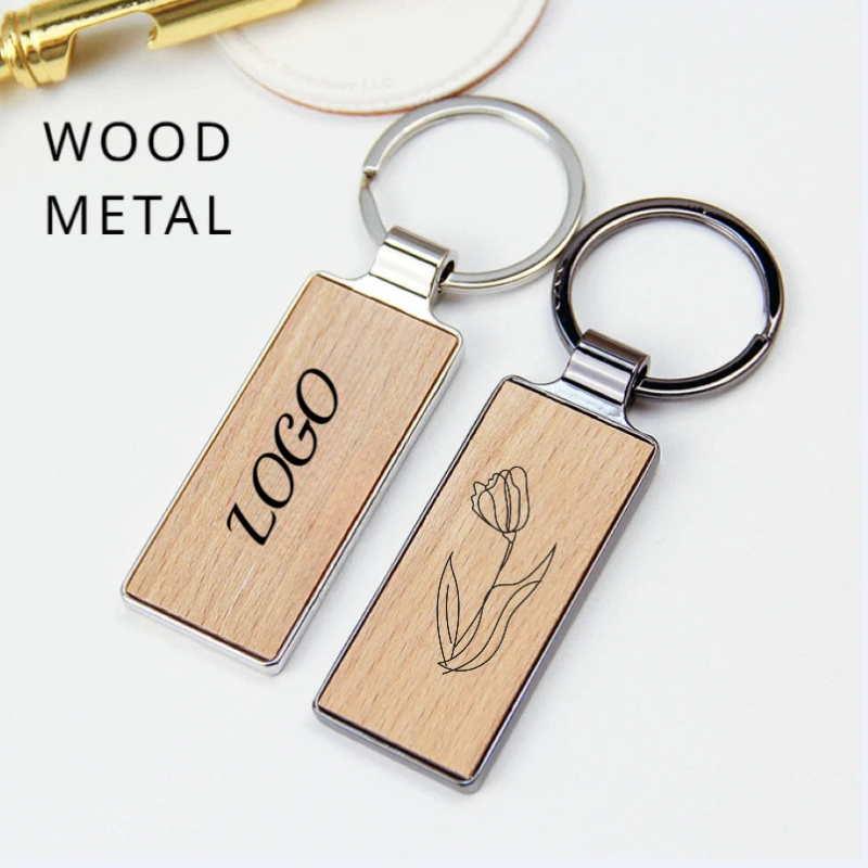 

Customized Bamboo Wooden Metal Keychain Blank Walnut Wood Engraved Car Key Chain Personalized DIY Logo Keyring Gift For Firend