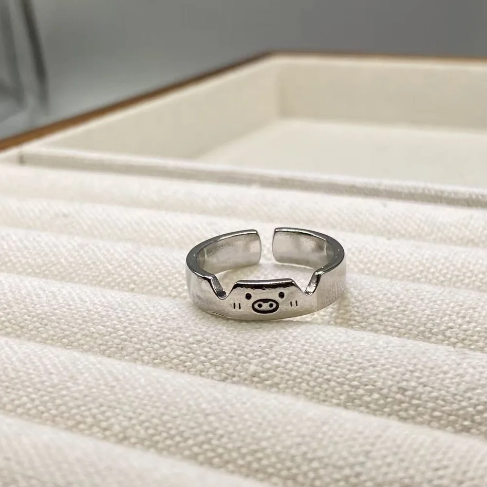 Geometric Animal Couple Ring Dull Polish Cute Dog Cat Opening Ring Korean Style Alloy Valentine's Day Gift Decoration