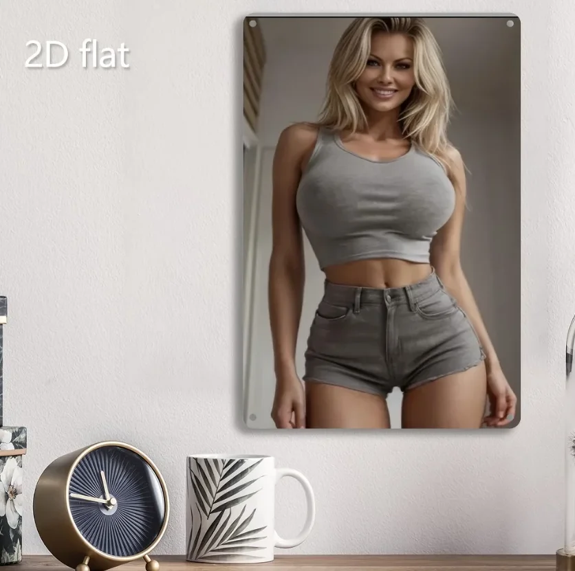 Marke 2D-Wandkunst aus Metall, selbstbewusste blonde Dame, Dekor, wetterfestes Eisenplakette, 7,87 x 11,8 Zoll, für drinnen und draußen, Garten, Wohnzimmer, Summe