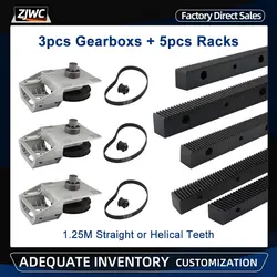 5pcs 1.25M Straight Helical Gear Rack Length 1400mm+3pcs Nema34 Straight Short Long Gearbox+ Timing Belt+ Gear Hole 12.7mm/14mm
