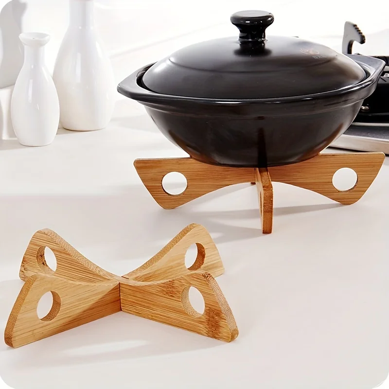 1pc Home bamboo pot rack, cross pot base bracket, insulated pot bowl and plate mat, drain bowl rack, long bamboo pot base frame