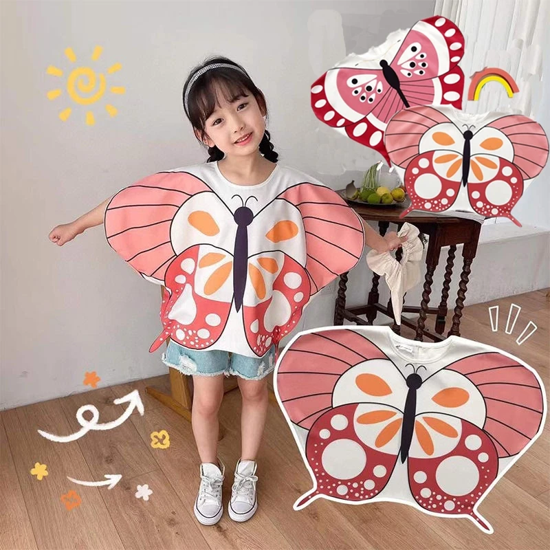 2021 New Fashion Summer Clothes Girls T-shirt 3-8Y Kids Half Sleeve Butterfly Wing T-shirt for Baby Girls Clothes Girl Loose Top