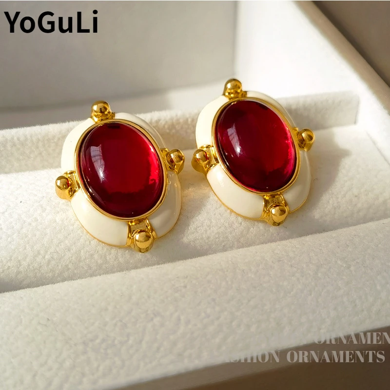 Retro Jewelry Red Resin Earrings Elegant Temperament Big Oval Earrings For Women Dropshipping