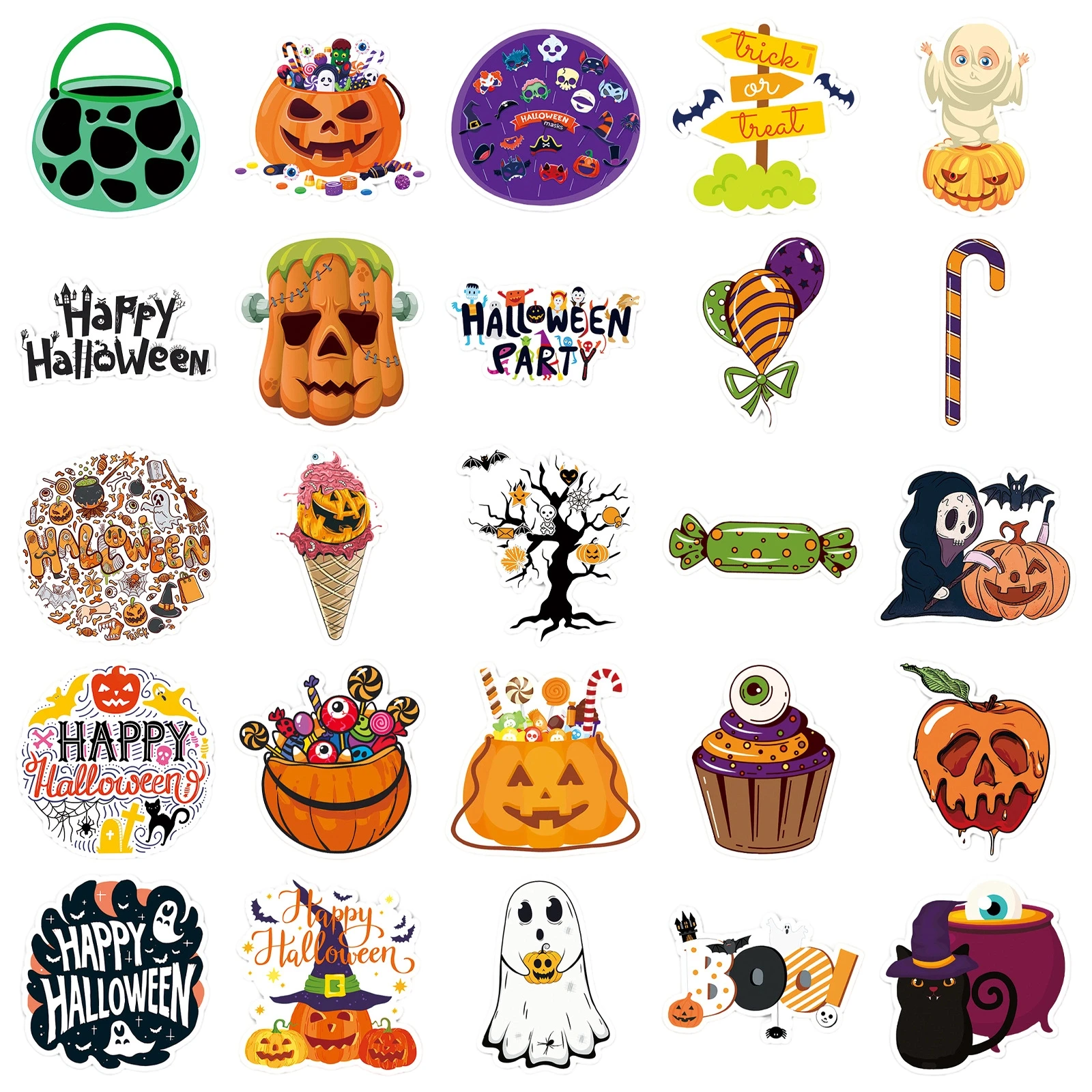 50pcs Witch Hat Stickers, Halloween Stickers, Cartoon Ghost Pumpkin Stickers, Gothic Decals, Waterproof Decorative Stickers view 5