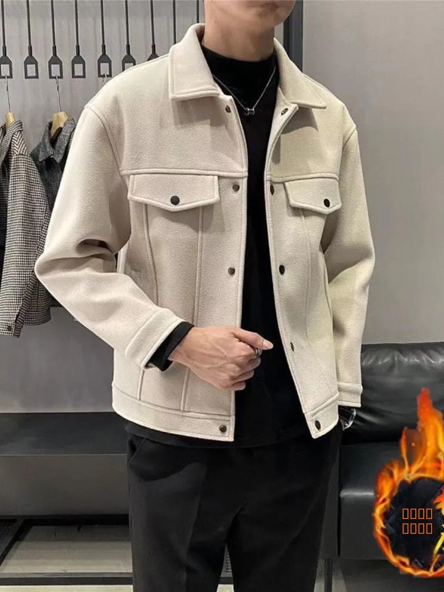 

Thiened Double-Sided Woolen Jaet Men's Faion Slim Fit Casual Autumn Winter ort Coat Korean Sle Warmth Resistance