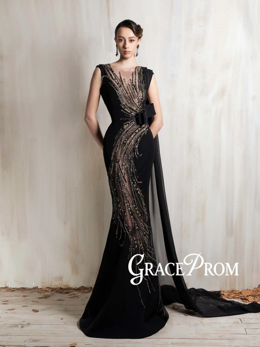 

Heavy Beaded Shimmering Evening Dress Black Satin Mermaid Mother Of The Bride Dress New Customized Gorgeous Red Carpet Gowns