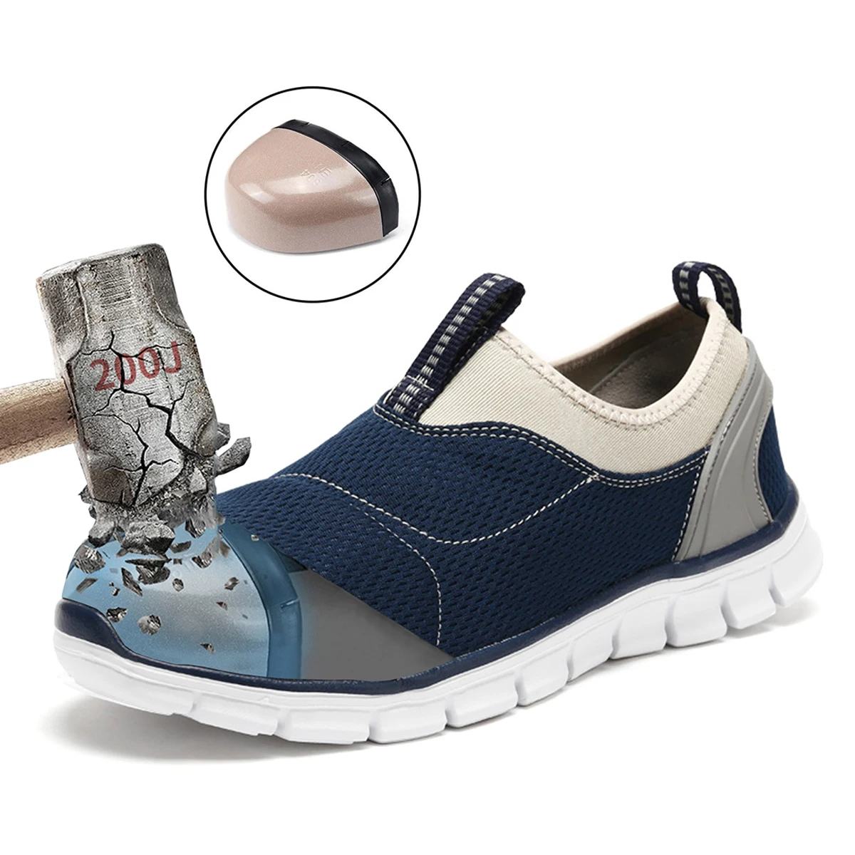 

2025 New Men's Safety Shoes Slip-on Anti Puncture Steel Toe MD Sole Rear Reflective Strip Breathable Outdoor Work Shoes