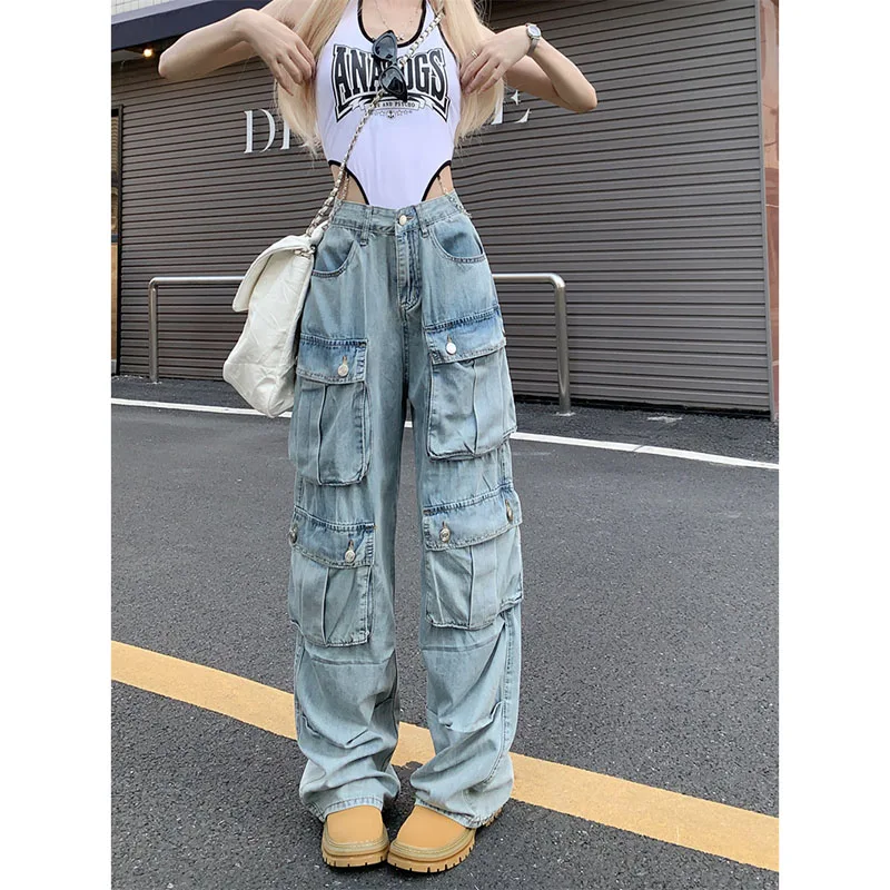 High Waist Drape Workwear Wide Leg Jeans Women's Summer 2023 New Loose Slimming and All-Matching Mop Pants Streetwear Women