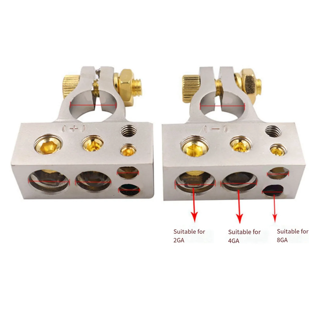 2 Pcs Positive Negative with 2 Covers Shims /2/4/8/10 Gauge Car Modified Battery Car Battery Terminal Connectors