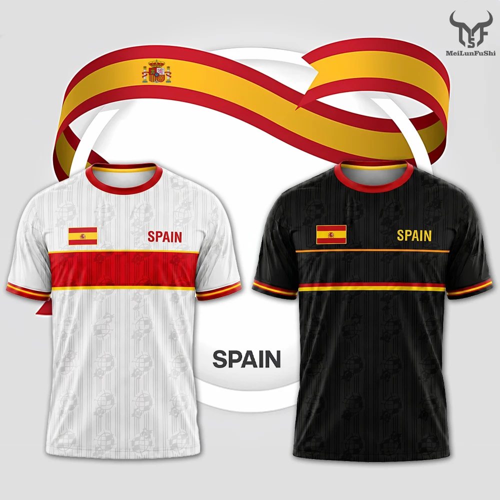 New Spain Flag Print Football T-shirt Unisex Sports Training Quick-drying Soccer Jersey Summer Breathable Casual O-Neck Tops