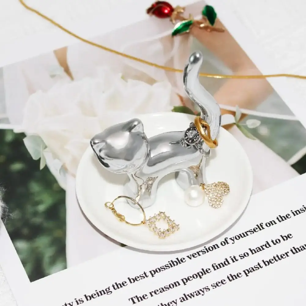 

New Ceramic Cat Ring Holder Gold Silver Jewelry Display Jewelry Stand Jewelry Storage Tray Room Decor Miniature