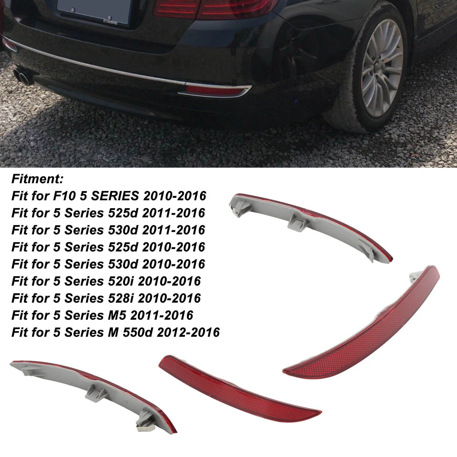 Car Rear Bumper Reflector Red High Visibility ABS For BMW F10 5 SERIES 2010‑2016 Left Right 63147842955 63147842956