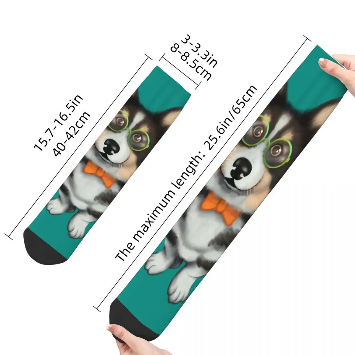 Funny Crazy Sock for Men Dashing Gentleman Corgi Dog Hip Hop Harajuku Happy Seamless Pattern Printed Boys Crew Sock Casual Gift