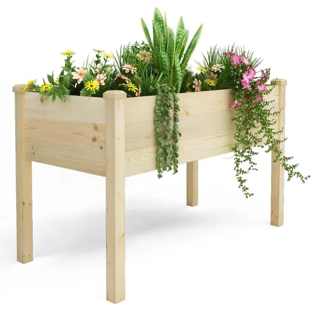 Outdoor Raised Garden Bed, Wood Planter Box for Vegetable Flower, Elevated Reinforced Large Garden Planters Boxes