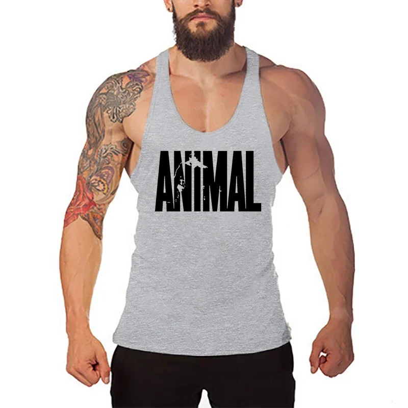 Summer ANIMAL Letters Bodybuilding Stringer Tank Tops Men Gym Clothing Fitness Sleeveless Shirt Cotton Running Vests Singlets