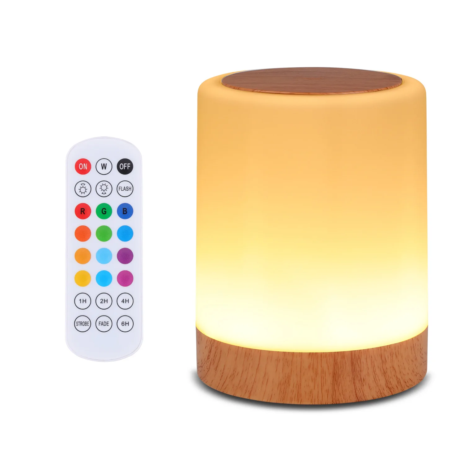 

Touch-Control LED Ambience Lamp, Battery Operated, 8 Colors, 3 Modes, Wooden Finish, USB Rechargeable, Timer, Bedroom, Living