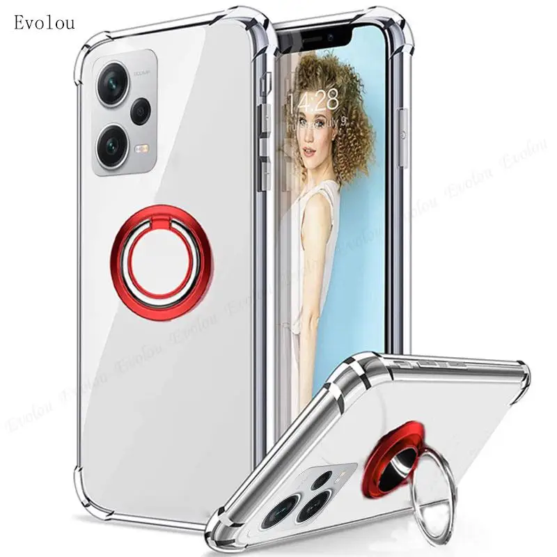 Für Redmi Hinweis 12 Pro Plus 5G Transparent Silikon Stoßfest Weiche Fall Für Redmi Hinweis 11E 11S 11tpro Magnetische Ring Halter Abdeckung