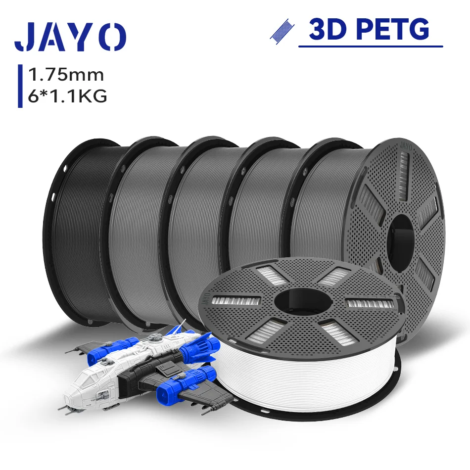 JAYO 6 Rollen 3D PETG/PETG Klares Druckerfilament 1,75MM Ungiftig & Blasenfrei Sauber Gewickelt 3D 99% FDM DIY Geschenk PETG-Material für 3D-Drucker & Stift