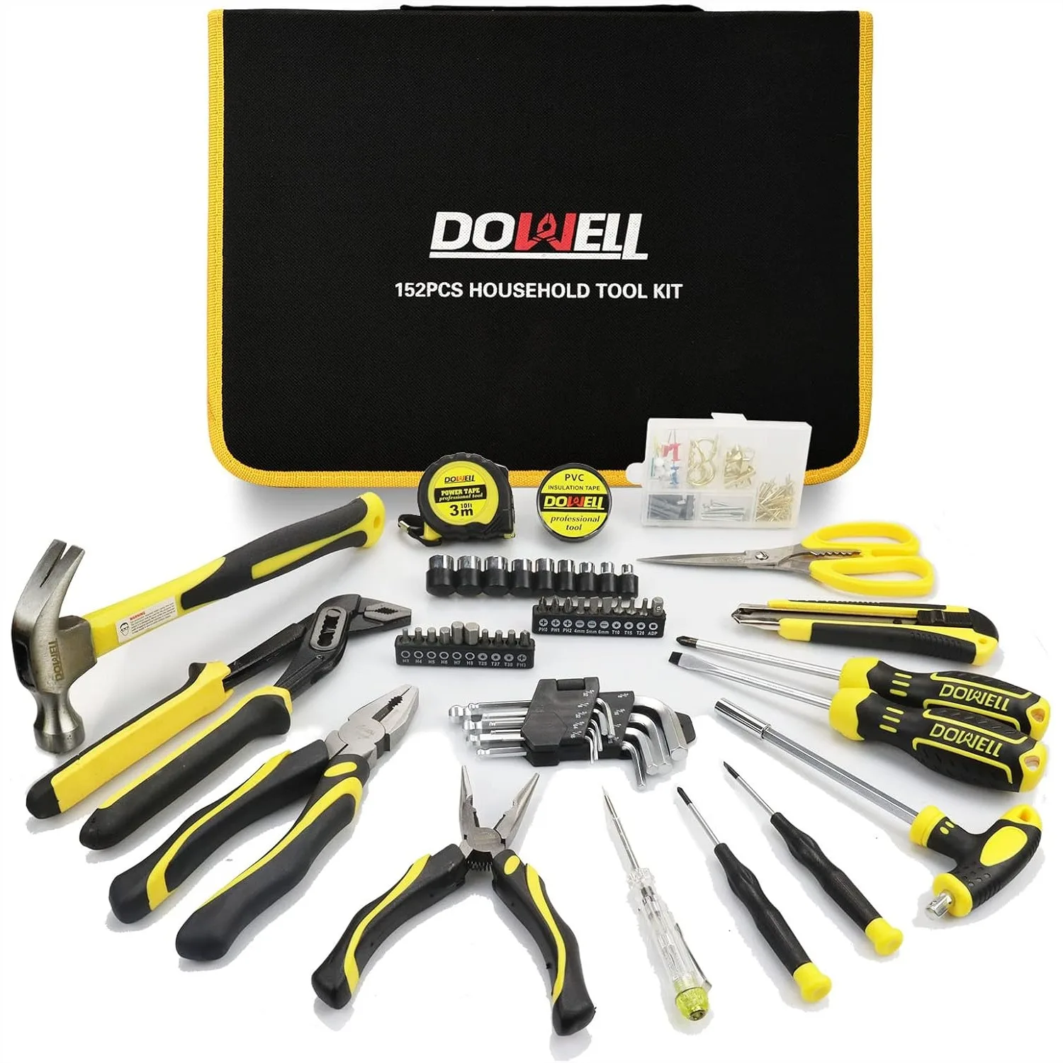 

152-Piece Household Tool Set with Storage Bag, Chrome-Plated Steel Sockets Pliers Screwdriver Kit