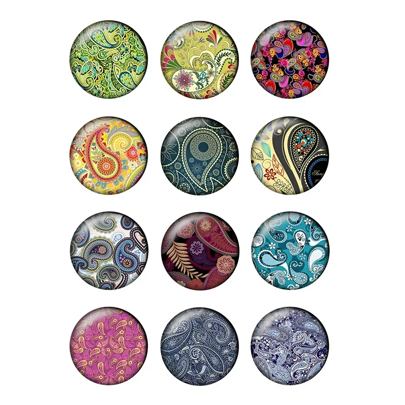 12pcs Paisley Pattern 8/10/12/14/16/18/20/25mm Round Photo Glass Cabochon Demo Flat Back Jewelry Making Findings Wholesale T004