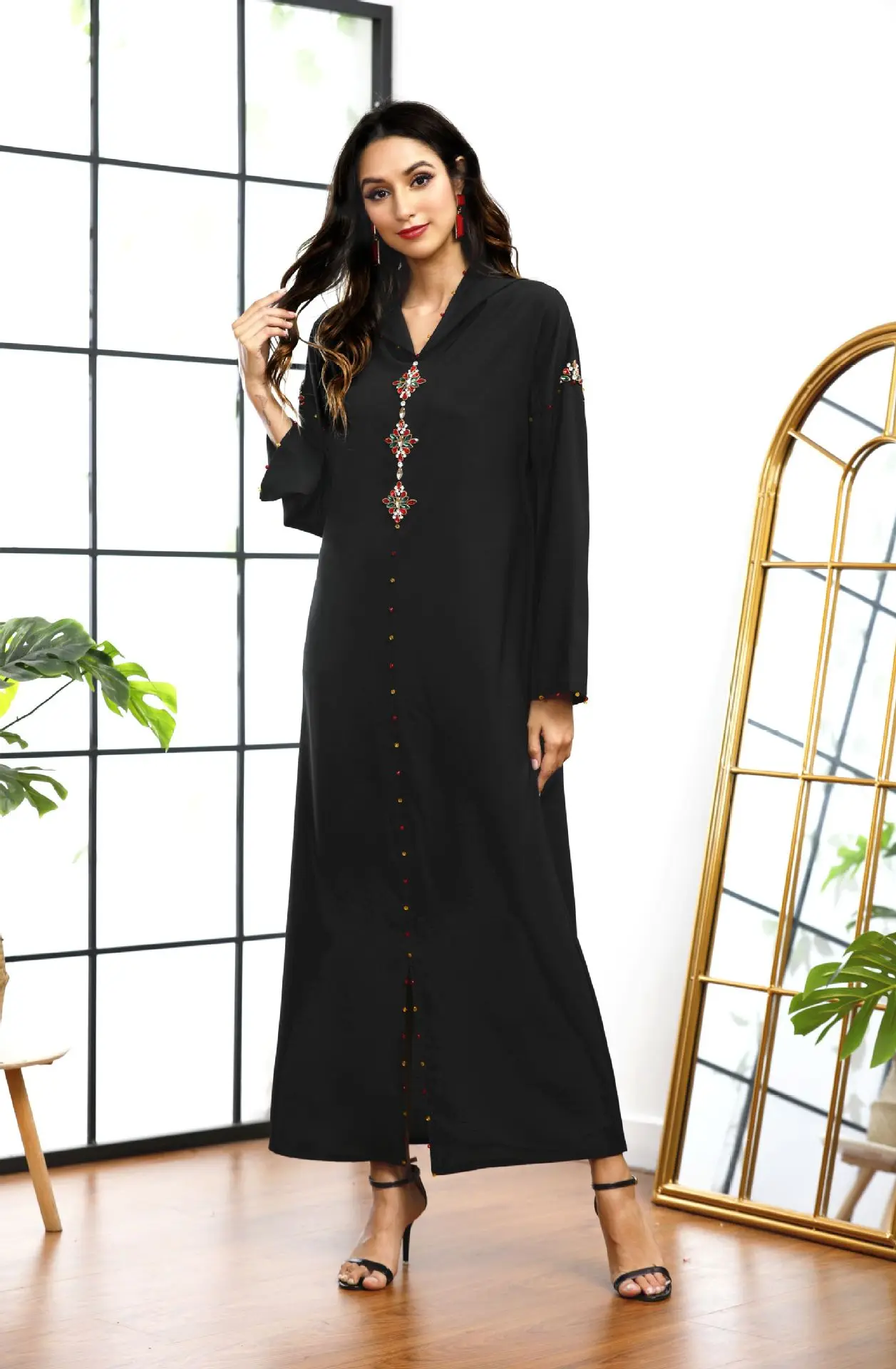 Moroccan Caftan Djellaba Handsewn Diamonds Oriental Hooded Dress Women Dubai Kuwaiti Jalabiya Muslim Kaftan Ramadan Eid Arab