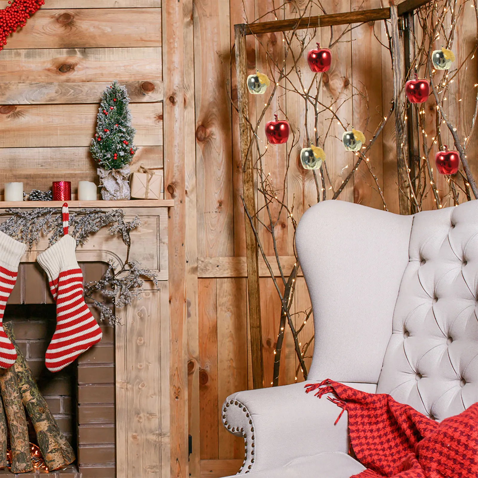 

24Pcs Mini Simulation Apple Pendant Hanging Ornaments Plastic Decorations for Christmas Tree Wedding Party Office Decoration