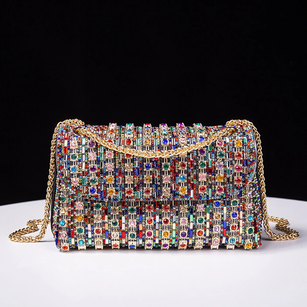 Rhinestone Dinner Bag 2023 New One Shoulder Chain Bag High Quality Diamond Embedding Small Square Clutch Women Envelope Purse