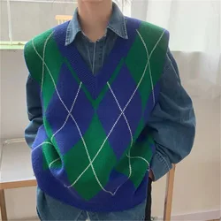 Knitted Vest Women's New Style Wearing Diamond Grid Sweater Vest Jacket Ins Outer Layer Layered V-neck Camisole