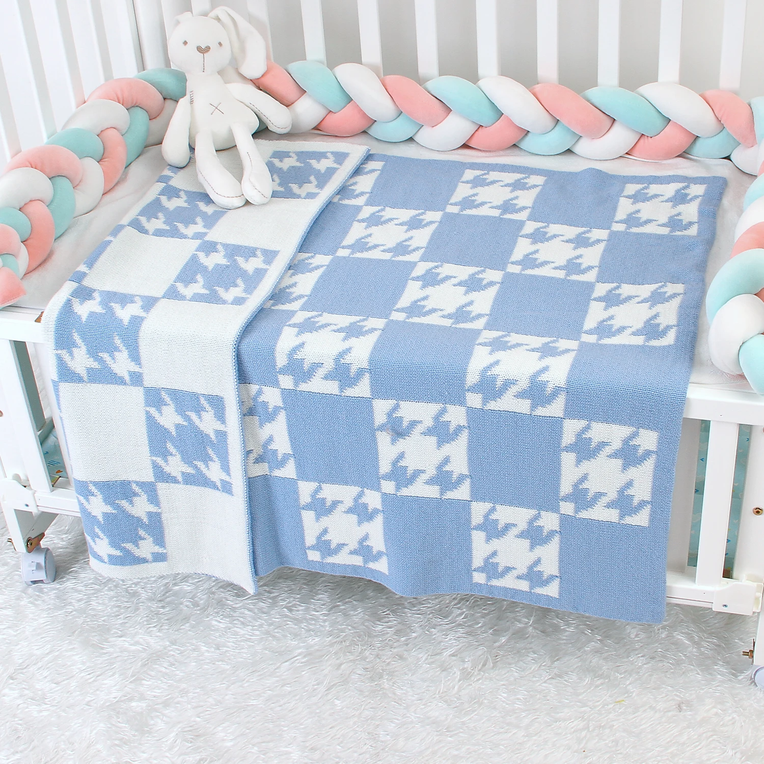 Couverture Tricotée à Carreaux pour Bébé, Literie pour Nouveau-né Fille et Garçon, Couette Super Douce pour Poussette