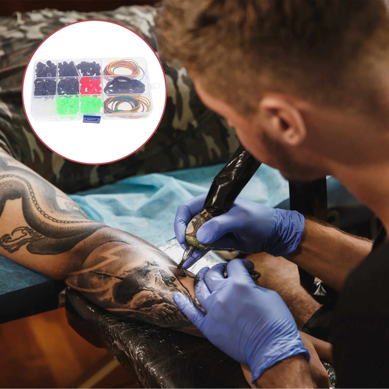 

270Pcs Shock Absorption Rubber Bands Pin Cushions Anti-Vibration Apron Supplies Professional Tattoo Kit Random