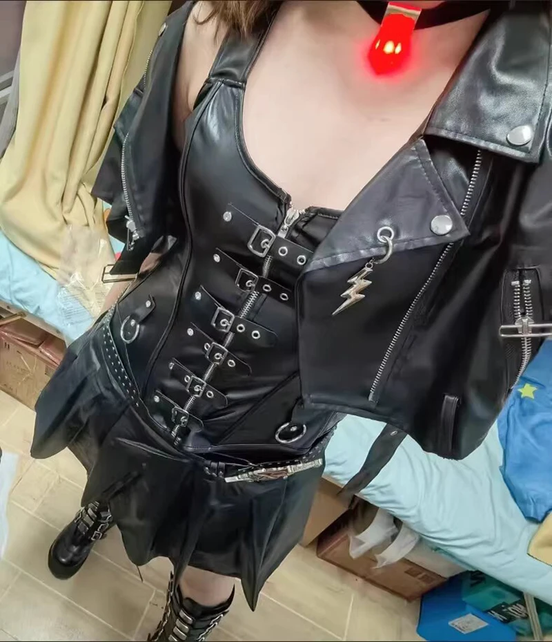 Faux Leather Harness Court Shaper Overbust Corselet Women Sexy Buckled Bustier Waist Trainer Vest Corset Overbust image 5
