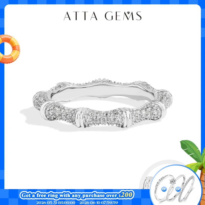 

ATTAGEMS Sparkling Moissanite Ring Bamboo Design 925 Sterling Silver Women Rings Peace Good Luck for Birthday Party Gift Jewelry