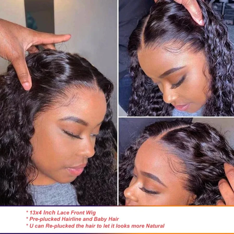 GIANNAY مجعد الدانتيل الجبهة الباروكات أسود موجة عميقة غلويليس الدانتيل شعر مستعار أمامي للنساء السود الاصطناعية ألياف مقاومة للحرارة خصلات الشعر المستعار