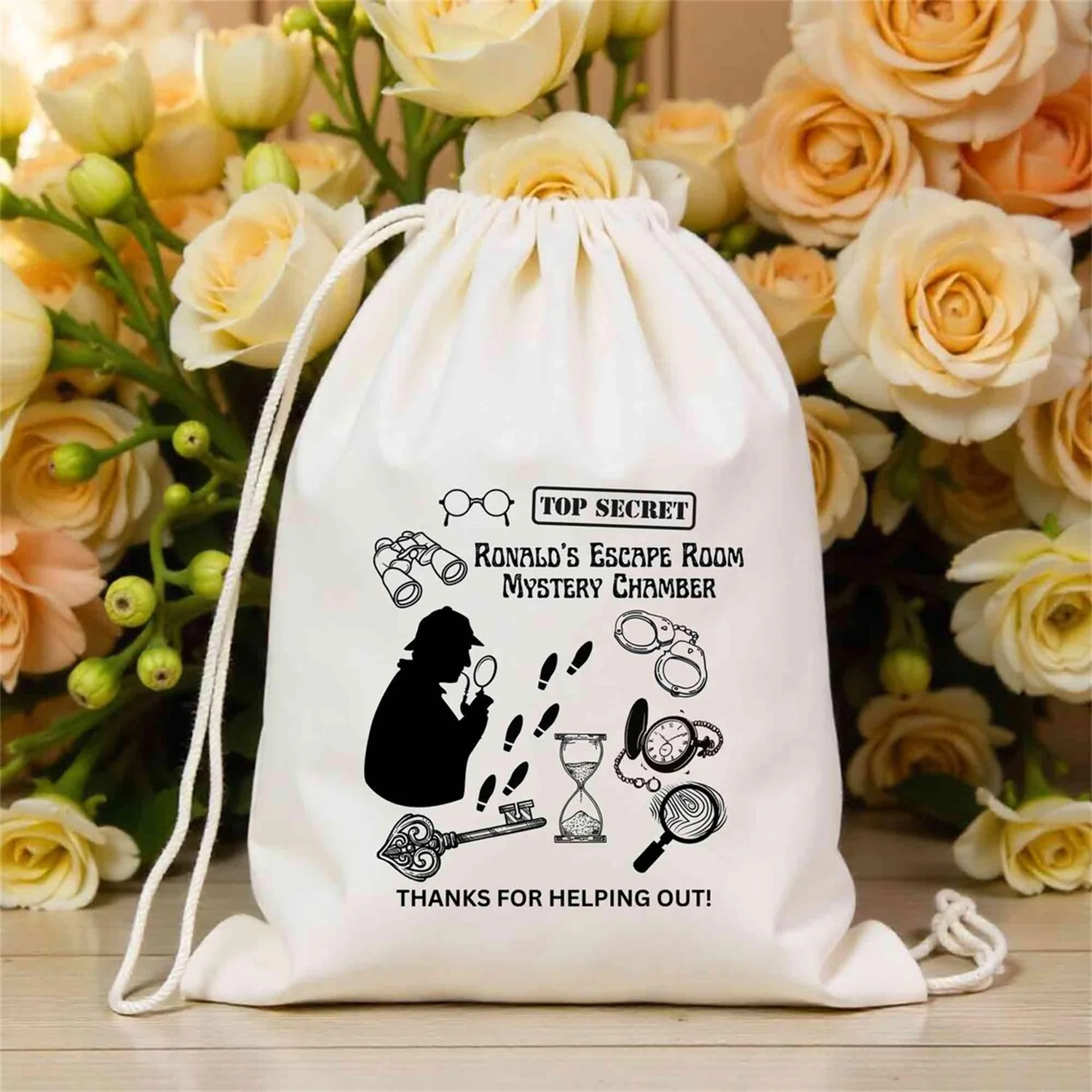 25 PCS Personalized Escape Room Name Favor Bags - Top Secret Quotes Funny Bags - Thankyou Favor Bag - Mystery Chamber Favors - D