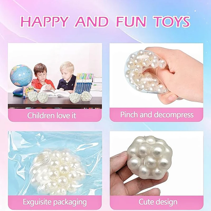 Handgefertigter, geräuscharmer Squishy-Ball der Traube für Erwachsene, weiße Perle, sensorisches Zappelspielzeug für Kinder, Stressabbau-Squeeze-Spielzeug