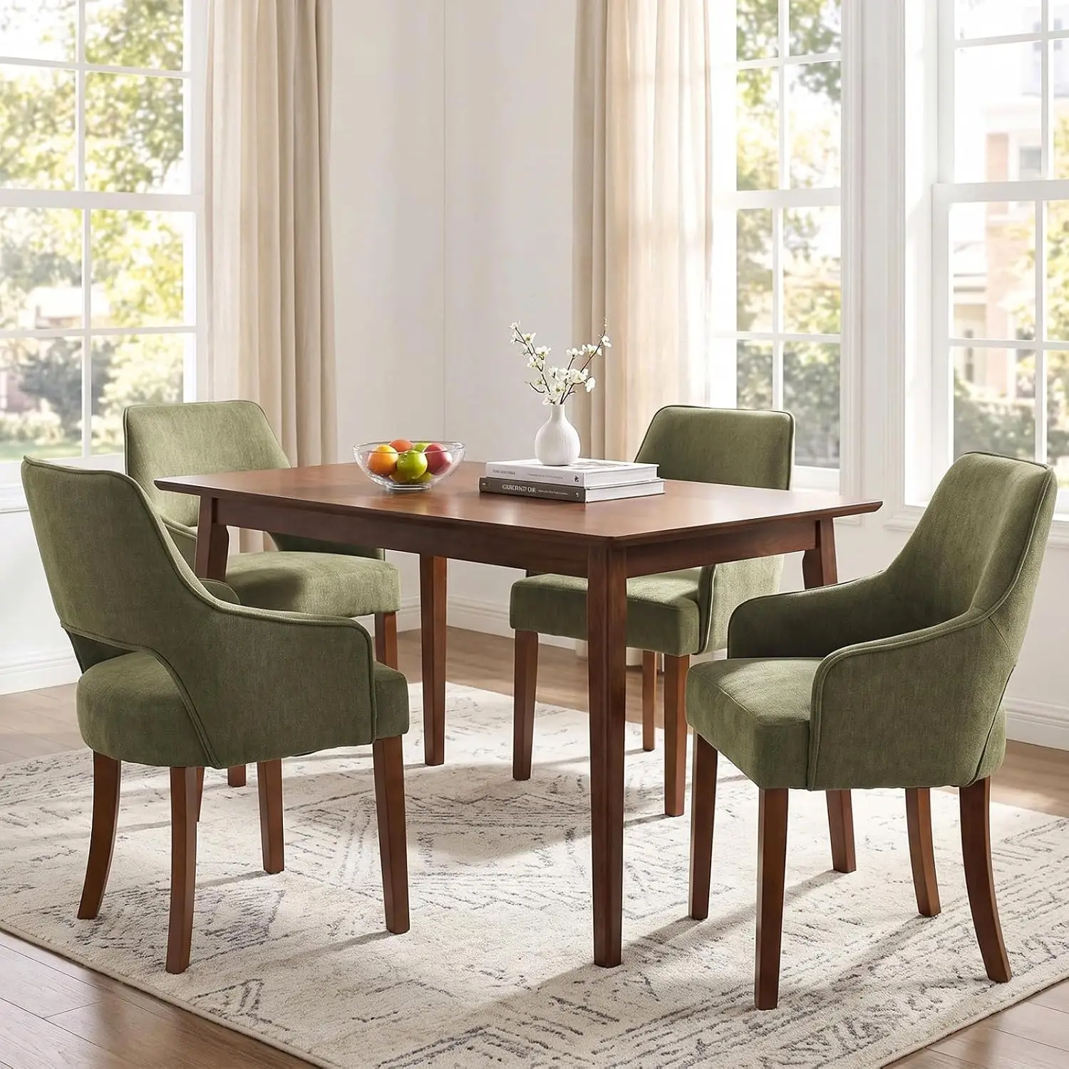 Chenille Upholstered Dining Chairs Set of 4 with Arms, Customized