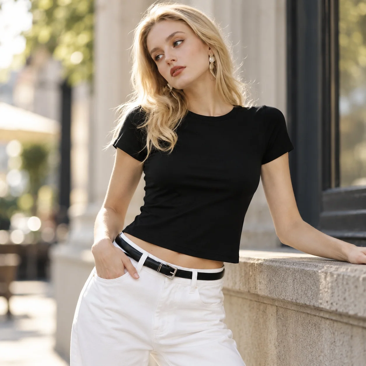 Fitted Short Sleeve Top Sexy Cropped Crew Neck Seamless T Shirt Daily for Women Spring Short Length Private Celebrity Style
