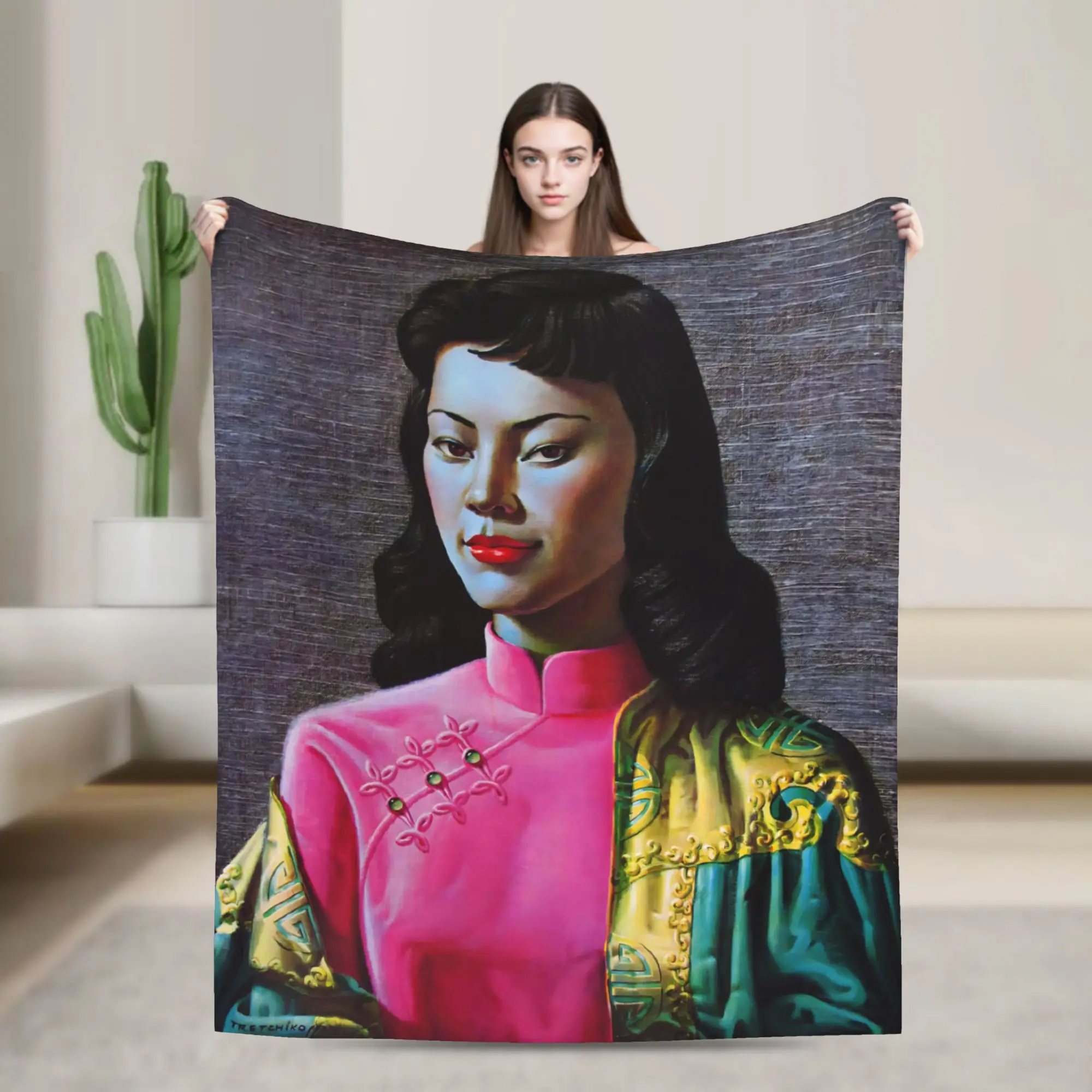 Cozy Miss Wong Vladimir Tretchikoff  Blanket Merch Room Decorative  Throw Blankets Super Warm Fleece for Car