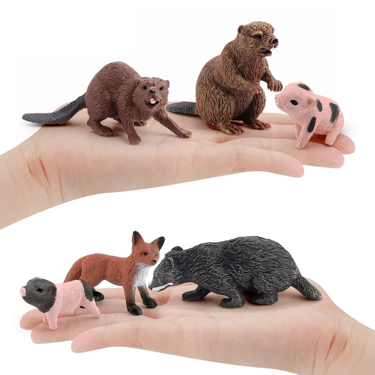 Simulated Wild Animal  Amphibian Model Beaver Capybara Fox Badger Mink Bear Pig Figures Toy Educational Toy for Children Gift