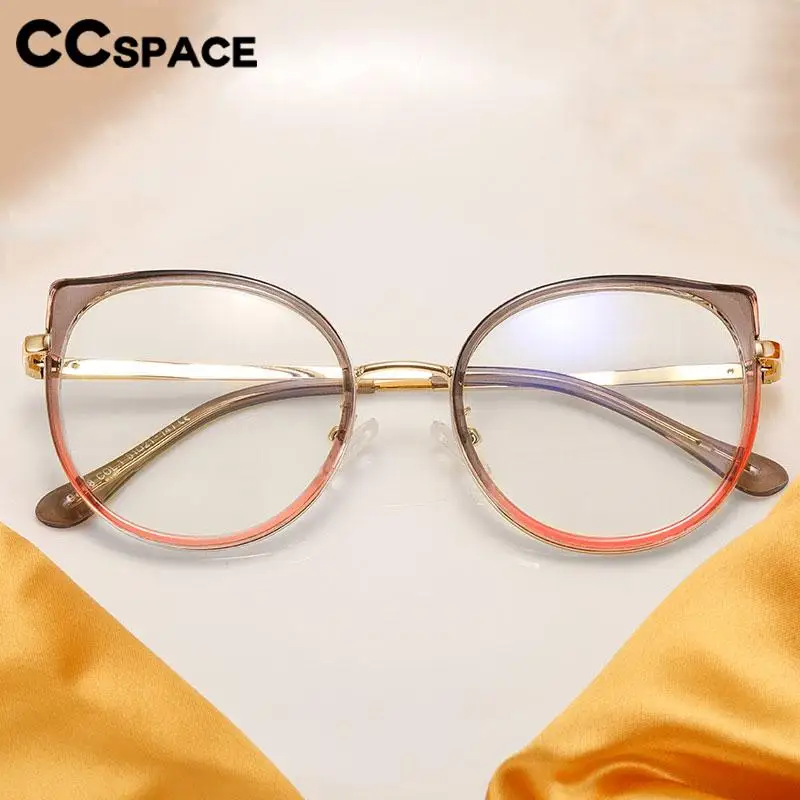 56751 Round Cat Eye Anti Blue Computer Glasses for Women Fashion Metal Eyebrow Frame Spring Hinge Optical Spectacle Frame