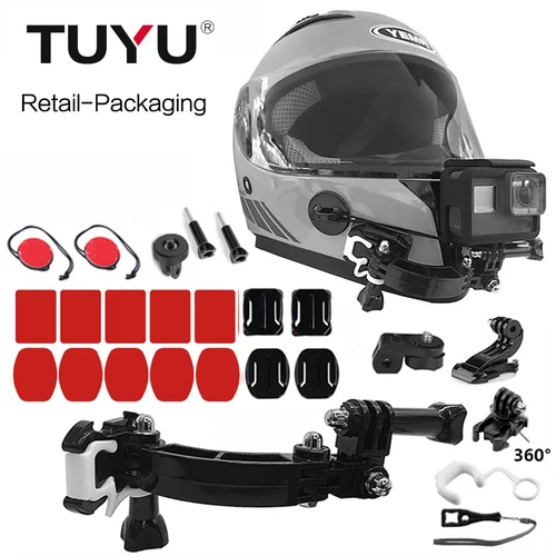 Imagen 1 del producto TUYU-Soporte para casco de motocicleta, Base de montaje para OSMO Action SJCAM sj4000 Xiao mi GoPro HERO 9 8 7 6 5 EKEN, hebilla giratoria de 4 vías