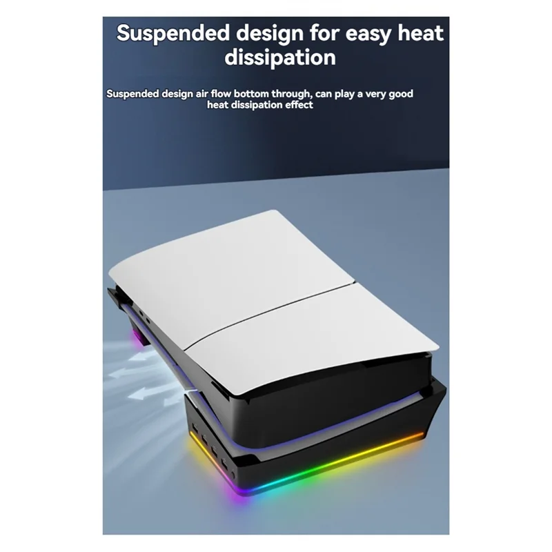 

A79U-For PS5 Slim/Pro Stand With Light Modes 4 USB Hubs Enhanced Storage & Display White