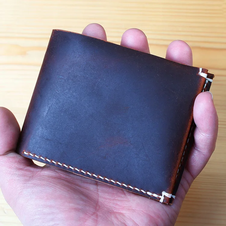 Handmade Genuine Leather Minimalist Wallet Men Designer Hand Stitch Slim Small Wallet for Men Carteras Retro Wallet Male