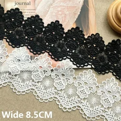 8.5CM Wide Exquisite Vintage White Black Water Soluble Embroidered Ribbon Lace Edge Trim Curtains Clothing DIY Sewing Supplies