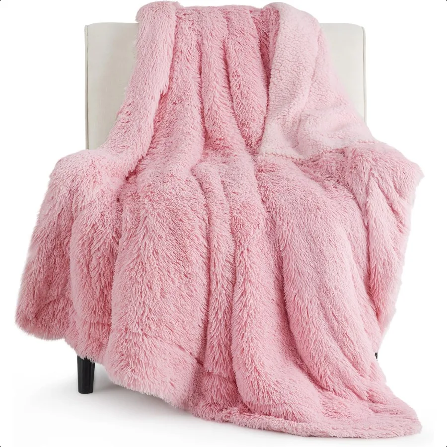 

GentleSoft Fluffy Pink Throw Blanket Pink Decor Cozy Gifts for Teenage Girls Soft Fuzzy Plush Thick Warm Furry Sherpa Fleece Fa