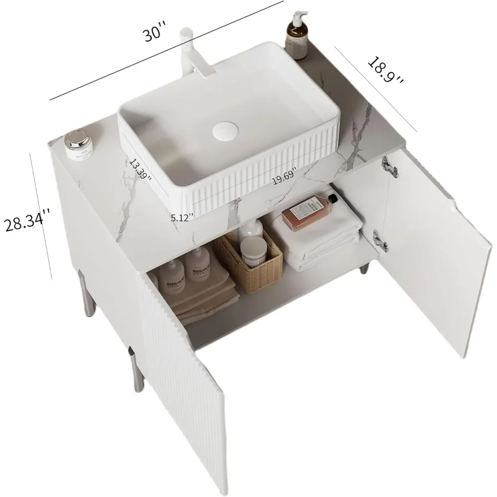 Bathroom Vanity with Sink, 2 Soft Close Doors, Drain Assembly and Pipe Included,  Bathroom Storage Cabinet, 30 Inch